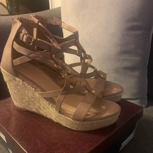 Tan Faux Leather Strappy Wedge